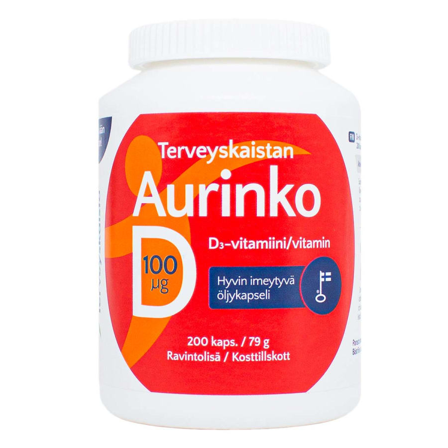 Terveyskaista Aurinko D 100 µg 200 kaps. ravintolisä