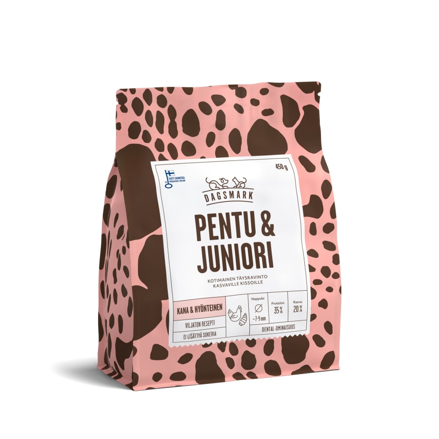 Dagsmark Pentu & Juniori kana-hyönteinen viljaton 450 g täysravinto pennuille ja kasvaville kissoille