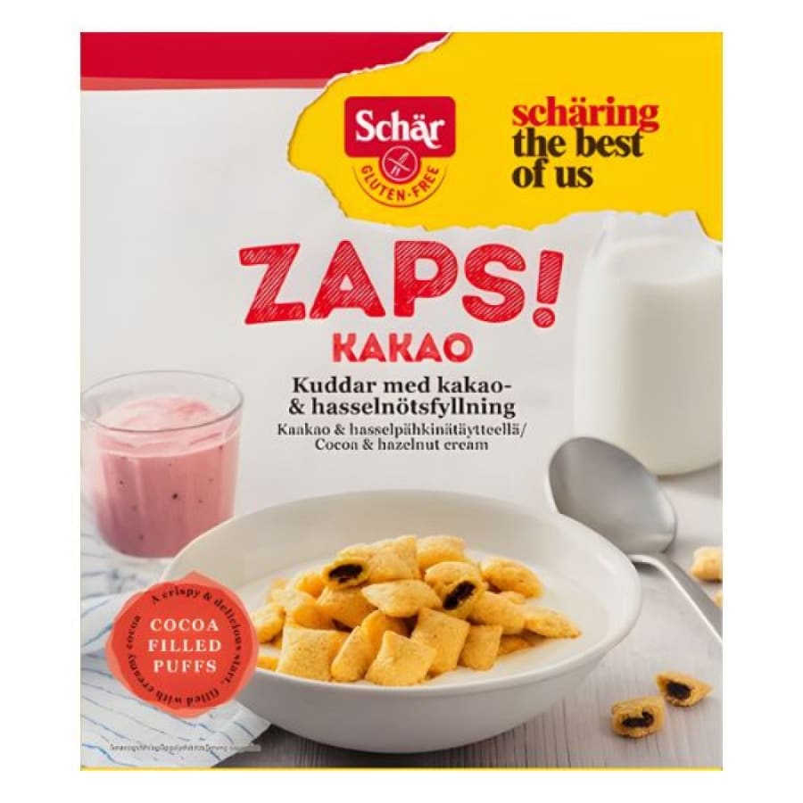 Schär Zaps gluteeniton 300 g Viljamurotyynyjä kaakao- ja hasselpähkinätäytteellä