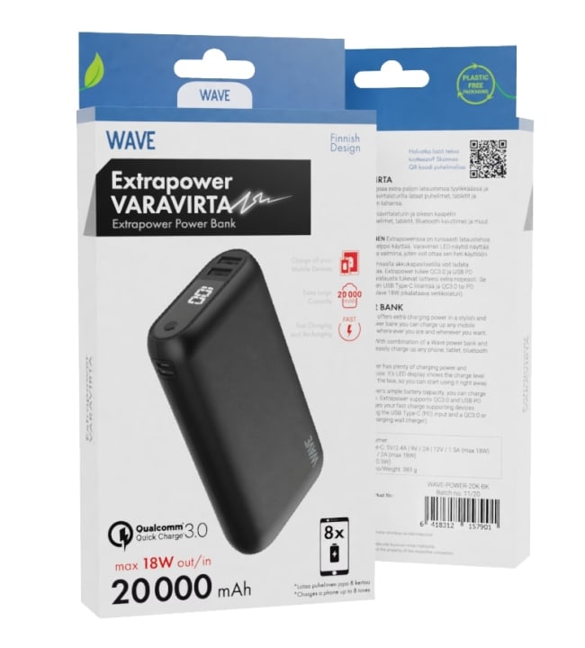 Wave Extrapower 20000mAh musta varavirtalähde