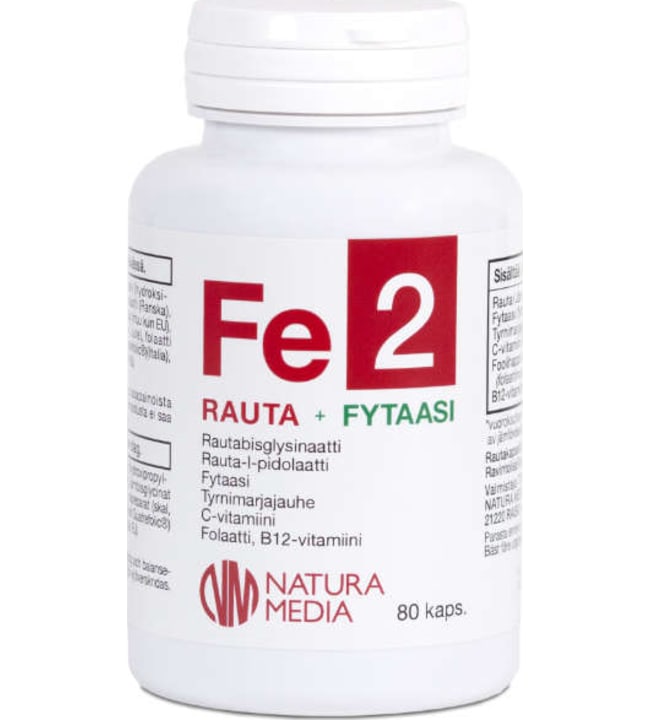 Natura Media Fe2 Rauta+Fytaasi 80 kaps. Ravintolisä
