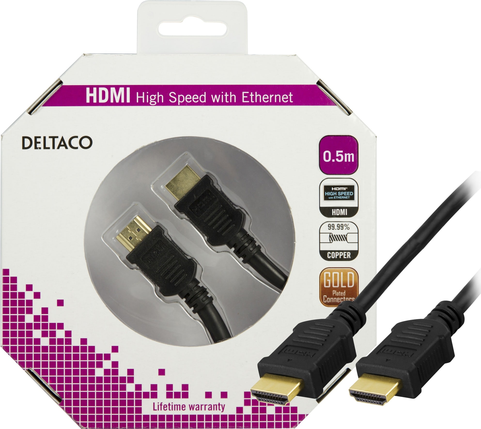 Deltaco HDMI1005K 0,5m high speed HDMI kaapeli