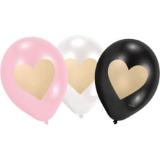 Balloon with golden heart print 23 cm 6 pcs/pss