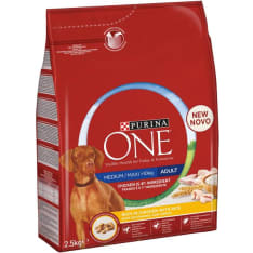 Purina ONE 2,5kg Medium/Maxi Adult Runsaasti kanaa koiran täysravinto