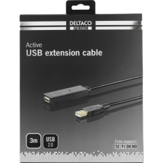 Deltaco Prime USB2-EX3M 3m aktiivinen USB 2.0 jatkokaapeli