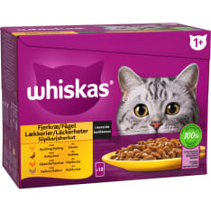 Whiskas 1+ 12 x 85 g siipikarjaherkut kastikkeessa kissan märkäruoka