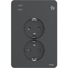 Schneider Electric Exxact 2-osainen pistorasia+USB