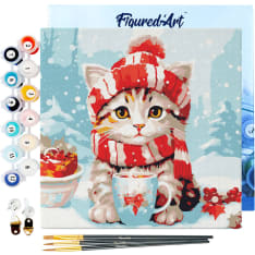 Figure'd Art Mini numeromaalaus Cat In Red Scarf