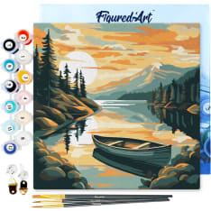 Figure'd Art Mini numeromaalaus Mountain Lake Canoe