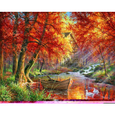 Figure'd Art numeromaalaus Autumn River and Boat