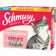 Schmusy Ragout 12 x 100 g kastikkeessa lajitelma kissan täysravinto