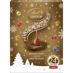 Lindt Lindor suklaakalenteri valikoima maito-, tumma ja valkosuklaata pehmeällä täytteellä 117g