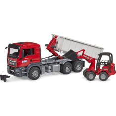 Bruder MAN TGS Roll-off Container Truck + Schäffer Compact Loader 2630 Loader