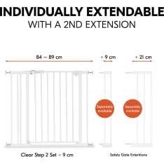 Hauck Clear Step? Set 2 White Safety Gate + 9 cm Extension Piece, 75-89 cm