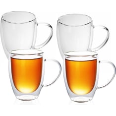Intirilife 4x Coffee Glass Tea Glass Double-Walled Thermos Glass 300-400 Ml