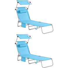 SoBuy 2 pcs foldable sun lounger with headrest and sunshade