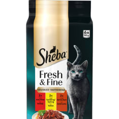 Sheba Fresh & Fine sekoitus härkää, kanaa ja lammasta 6 x 50 g kastikkeessa kissan märkäruoka