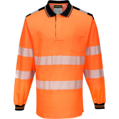 Portwest T184 Orange/Black Long Sleeve Hi-Vis Polo Shirt
