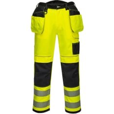 Portwest T501 yellow/black Short hivis hanging pocket work pants