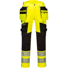 Portwest DX442YBR Yellow Hi-Vis Elastic Pants with Detachable Hanging Pockets