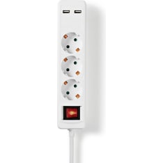 Nedis grounded 3-way 1.5m white USB extension cable with on/off switch
