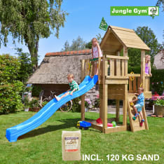 Jungle Gym Cubby leikkitorni ja 120 kg hiekkaa sekä liukumäki
