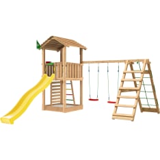 Jungle Gym Cottage 2.1, Climb Module, yellow slide, play tower