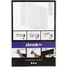 Shrink Plastic Sheets, Gloss transparent, matt transparent, Matt white, 20x30 cm, thickness 0,3 mm, 4 sheet/ 1 pack