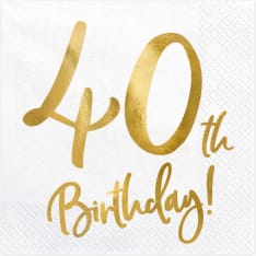 Happy Birthday 40 valkoinen lautasliina