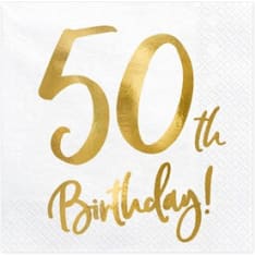 Happy Birthday 50 valkoinen lautasliina