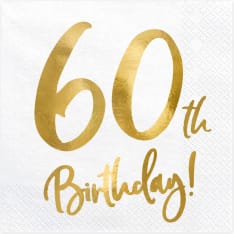 Happy Birthday 60 valkoinen lautasliina