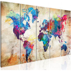 Artgeist World Map: Colourful Ink blots taulusetti