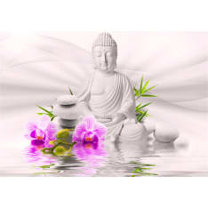 Artgeist Buddha And Pink Orchids itseliimautuva fototapetti