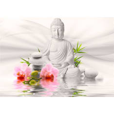 Artgeist Buddha And Two Orchids itseliimautuva fototapetti
