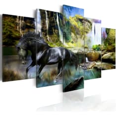 Artgeist Black Horse On The Background Of Paradise waterfall taulusetti