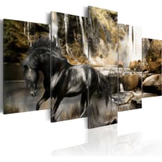 Canvas Print - Foggy weather over waterfall
