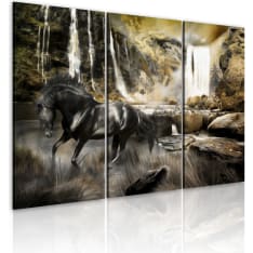 Artgeist Black Horse And Rocky Waterfall taulusetti