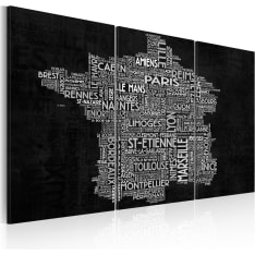 Artgeist Text Map Of France On The Black Background - Triptych taulusetti