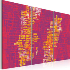 Artgeist Teksti Kartta Ruotsi (Pinkki Tausta) - Triptyykki taulusetti