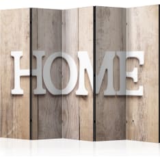 Artgeist Room Divider – Home On Wooden Boards 5-osainen sermi