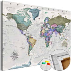 Decorative Pinboard - World Destinations (1 Part) Wide [Cork Map]