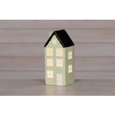 Finnlumor Århus 21 cm vaalean vihreä/musta talolyhty LED-valoilla