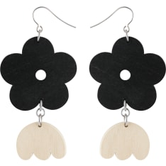 The Lemmikki earrings consists of cut shaped wood and jewellery metal. Length 7 cm, Ø 3,5 cm. Handmade in Finland.
</li><li>...