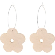The Lemmikki earrings are made of cut-to-shape wood hanging from a silver ring. Length 5 cm, Ø 3 cm. Handmade in Finland.
</...