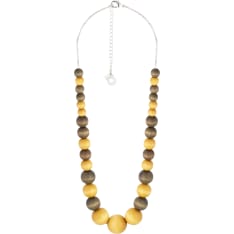 The Kaisa necklace has different shapes and colours of wooden beads threaded into a silvery chain. Length adjustable 60-69 cm...