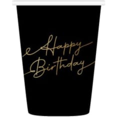 Happy Birthday musta pahvimuki 8 kpl/pkt