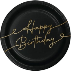 Suuri pahvilautanen Happy Birthday musta 8 kpl/pkt