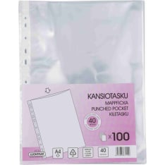 Luontevat A4 100 pcs clear 40 mc punched pocket