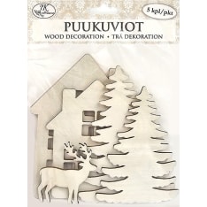 J.K. Primeco 5pcs Houses and spruces Wood decorations
