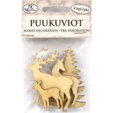 Wood decorations Deer and spruce 4pcs